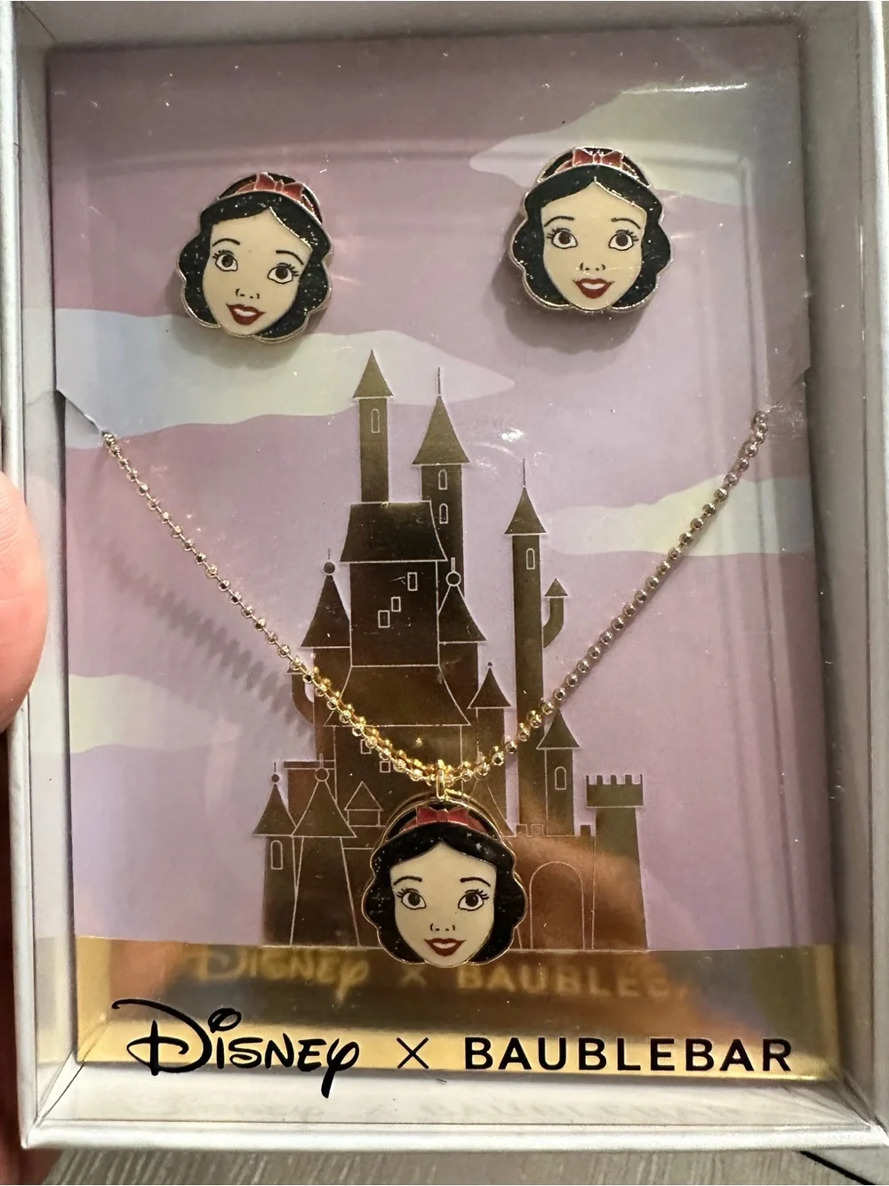 Disney Snow White Pink and Gold Necklace & Earring Set